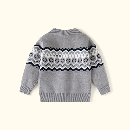 Boys Grey Long Sleeve Jacquard Cardigan Sweaters & Cardigans