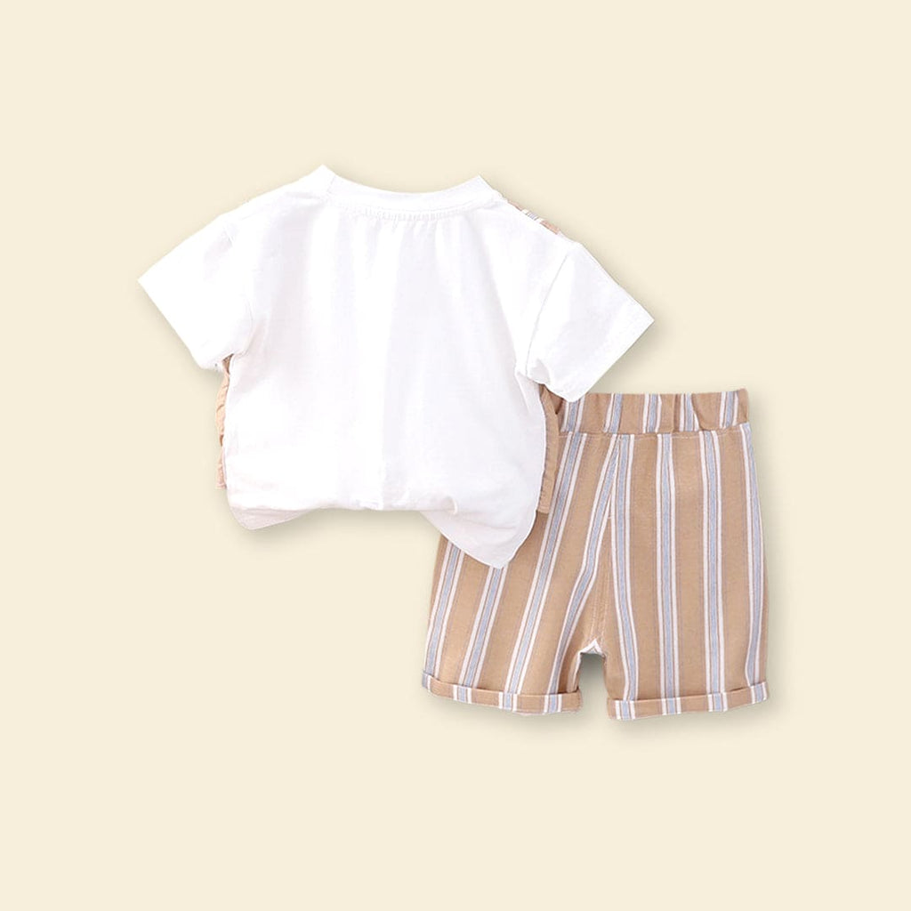 Boys Khaki T-shirt with Striped Bermudas Set Sets   
