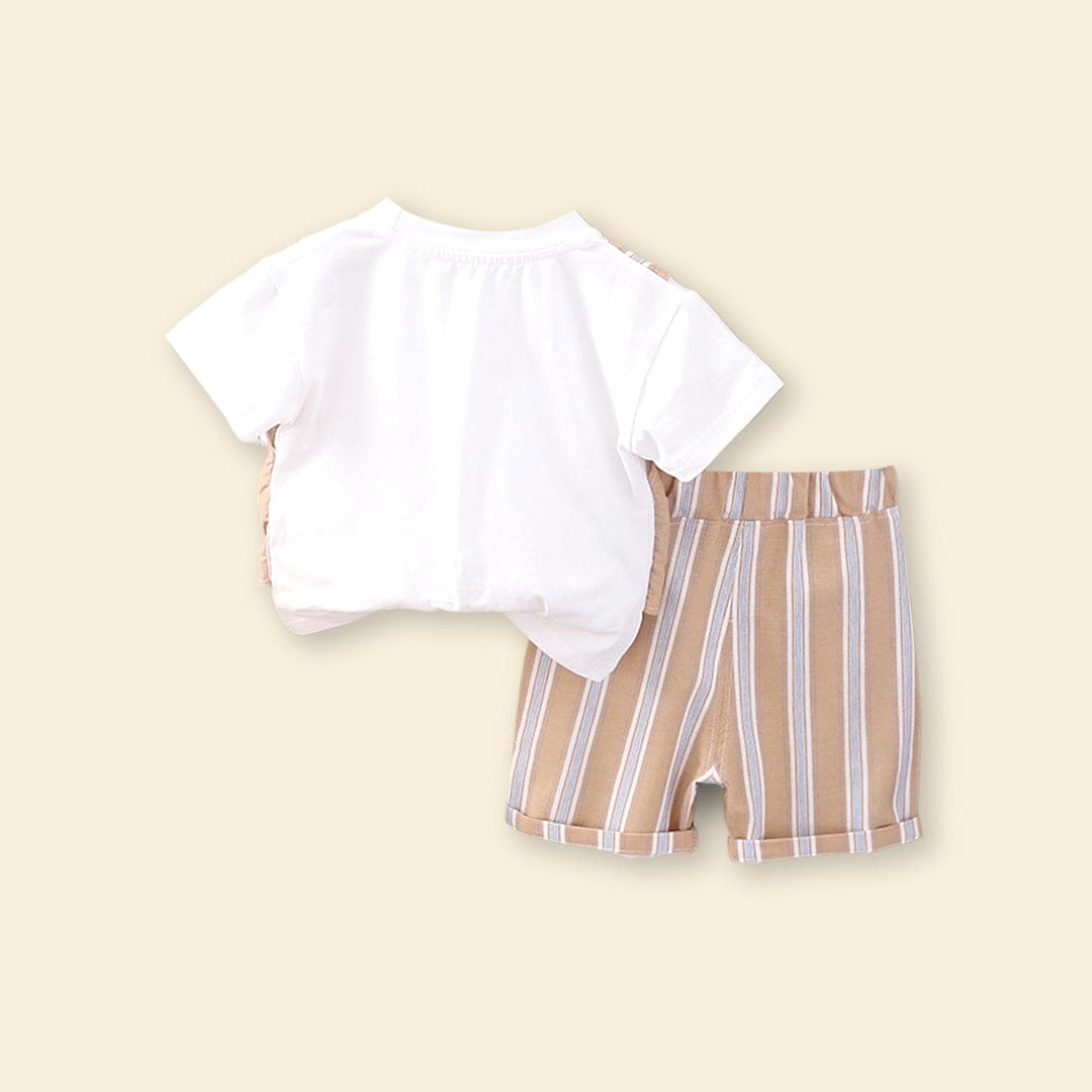 Boys Khaki T-shirt with Striped Bermudas Set Sets   