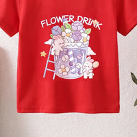 Girls Red Short Sleeve Floral Print T-Shirt Tshirts