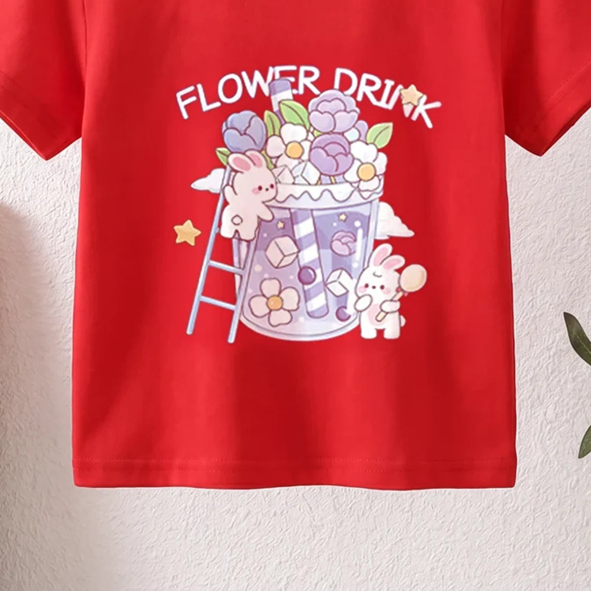 Girls Red Short Sleeve Floral Print T-Shirt Tshirts