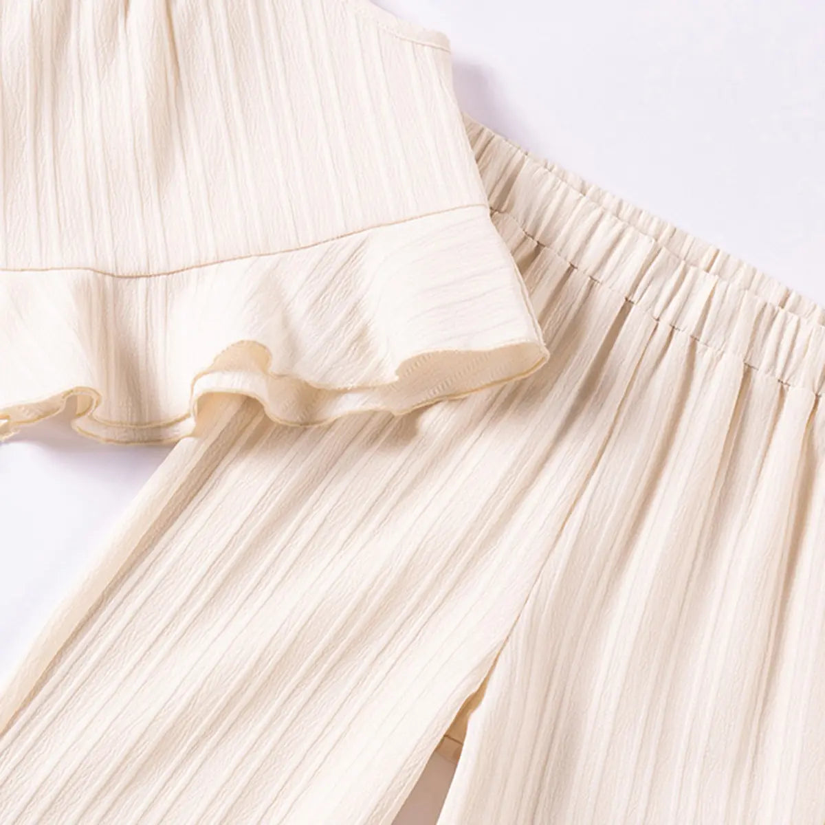 Girls Apricot Self Stripe Peplum Top With Pants Co-ord Sets Sets
