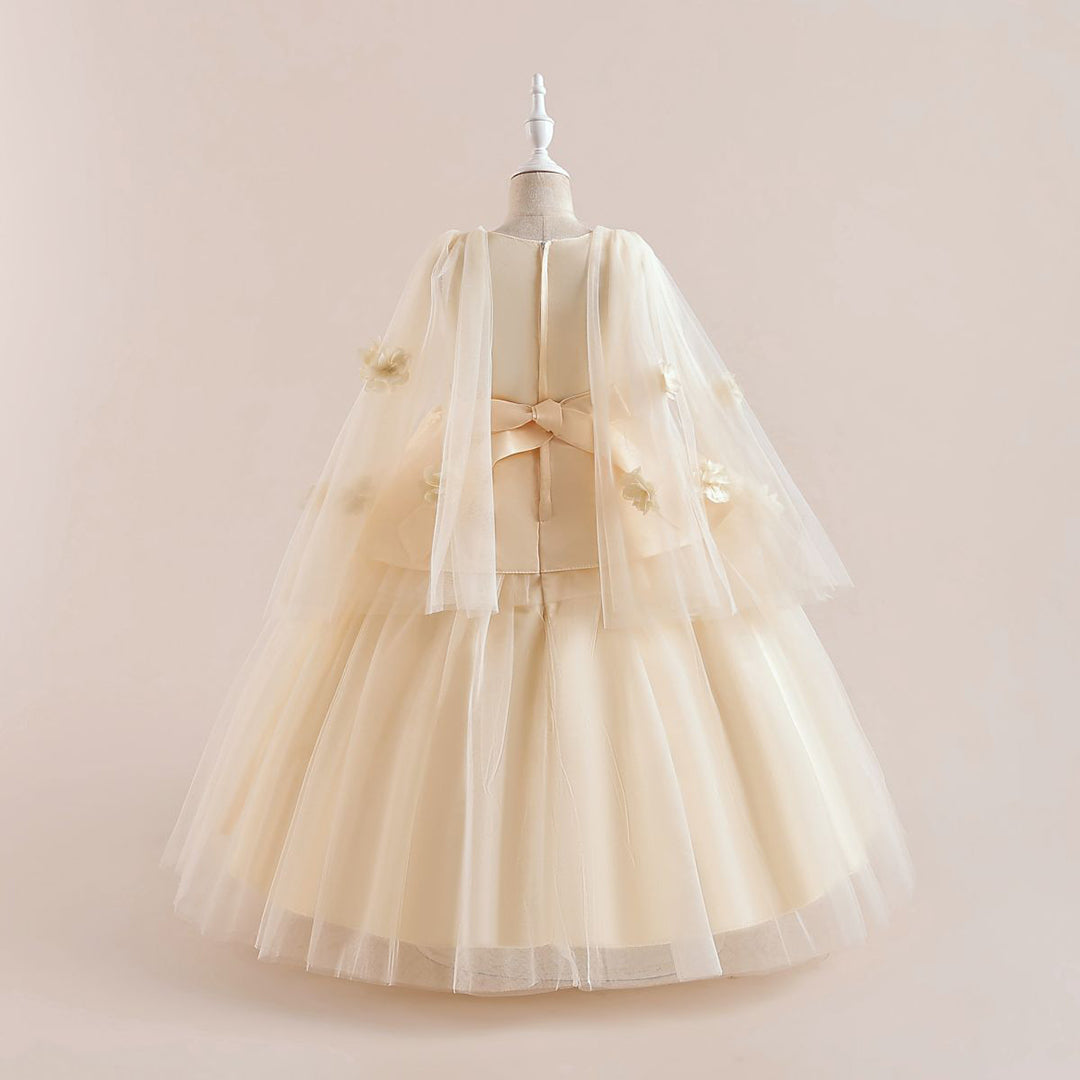 Girls Flower Applique Party Wear Gown Party Dresses   