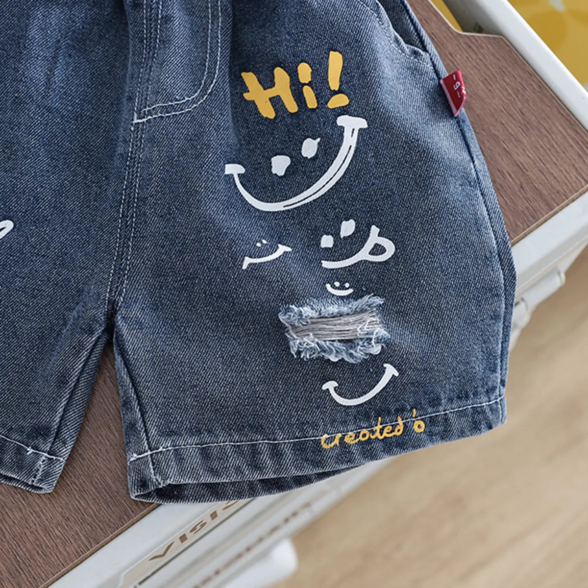 Boys Grey Typographic Print T-Shirt With Distressed Denim Shorts Set Sets