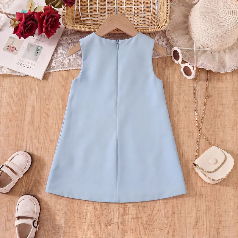 Girls Light Blue Rose Applique A-line Party Dress Party Dresses