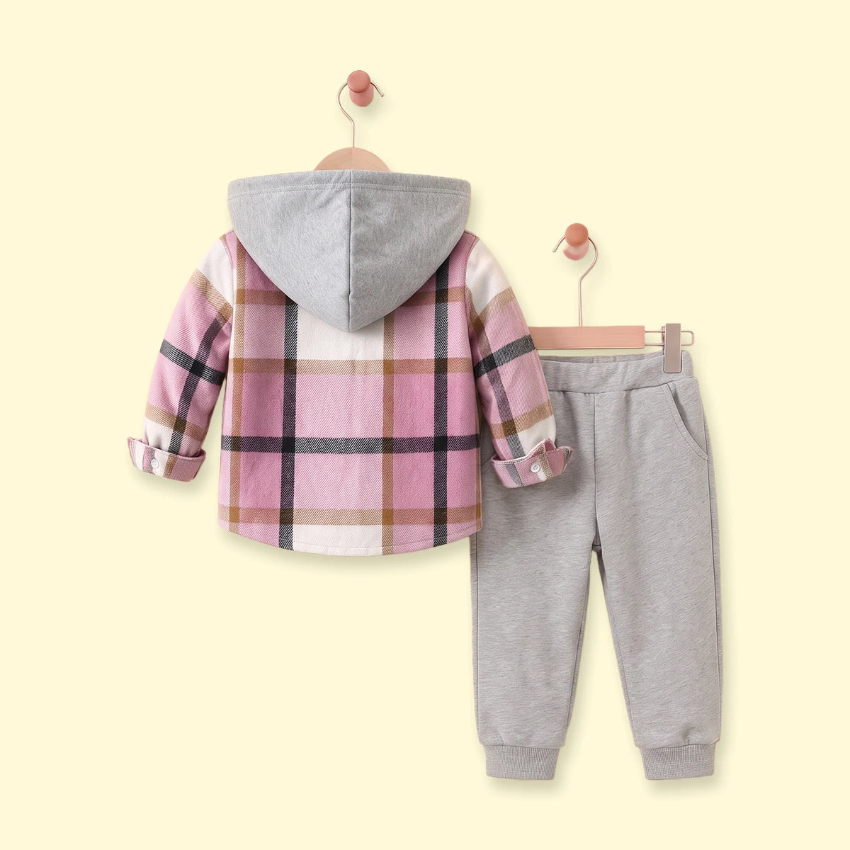 Boys Pink Checked Hooded Shirt With Pants Sets 2 pc. Sets