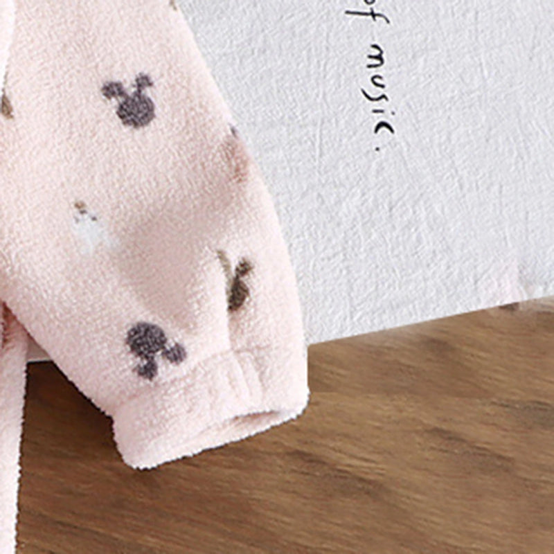 Girls Light Pink Fleece Bunny Cartoon Printed Zip-up Jacket With Jogger Co-ord Sets Sets
