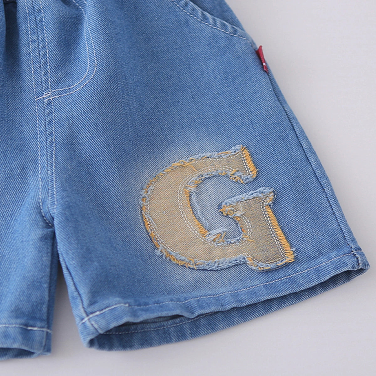 Boys Dark Grey Letter G Printed T-Shirt With Denim Shorts Set Sets