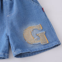 Boys Dark Grey Letter G Printed T-Shirt With Denim Shorts Set Sets