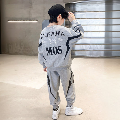 Boys Grey Typographic Printed Winter Sweatshirt With Jogger Set 2 pc. Sets