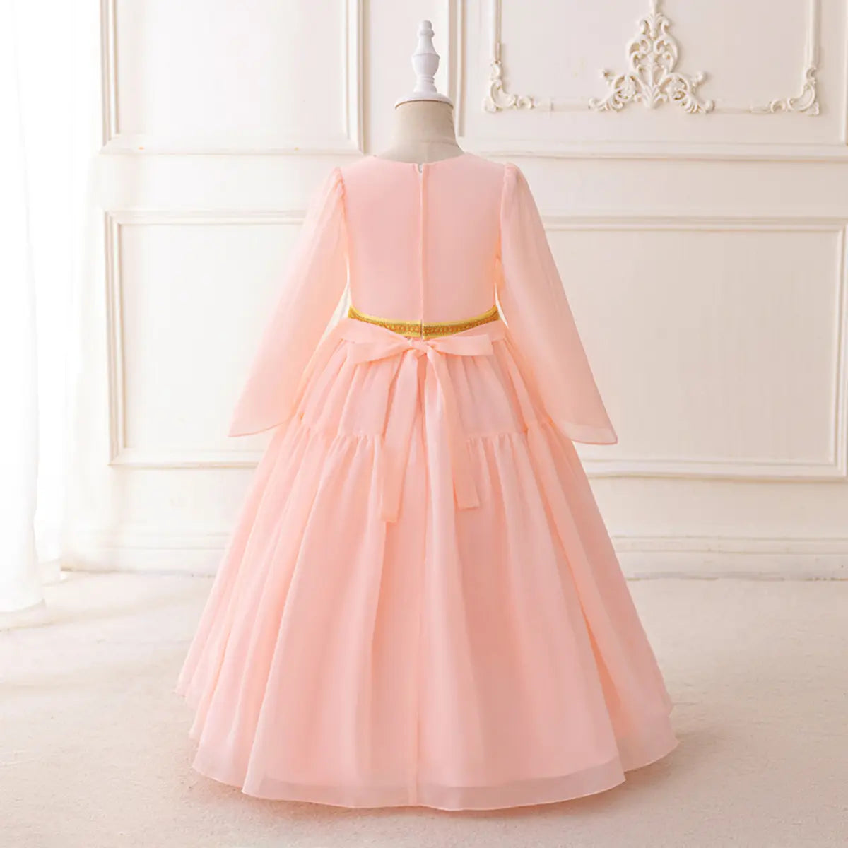Girls Pink Embroidered Fit & Flare Dress Long Sleeves Casual Dresses
