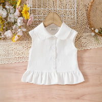 Girls White Sleeveless Ruffled Top With Embroidered Denim Pants Set Sets