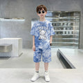 Boys Blue Tie-Dye Bear Graphic Short Sleeve T-Shirt With Elasticated Shorts Sets Sets Blue 5-6 Y