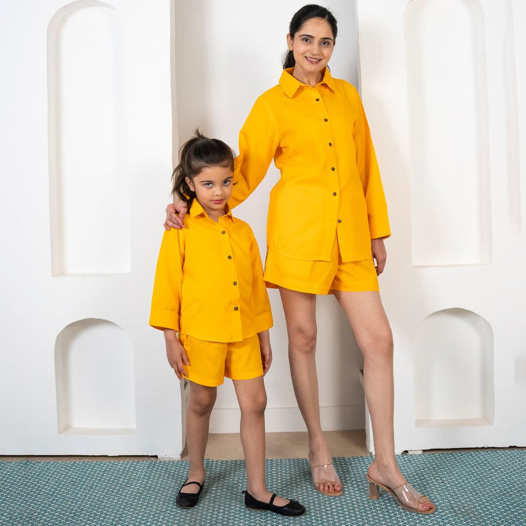 Yellow Shirt with Shorts Mom & Daughter Co-Ord Set Mom & Daughter Yellow S 1-2 Y