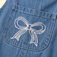 Girls Blue Denim Bow Embroidered Dungaree Jumpsuits