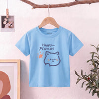 Girls Blue Happy Planet Typography Print Short Sleeve T-Shirt Tshirts Blue 1-2 Y