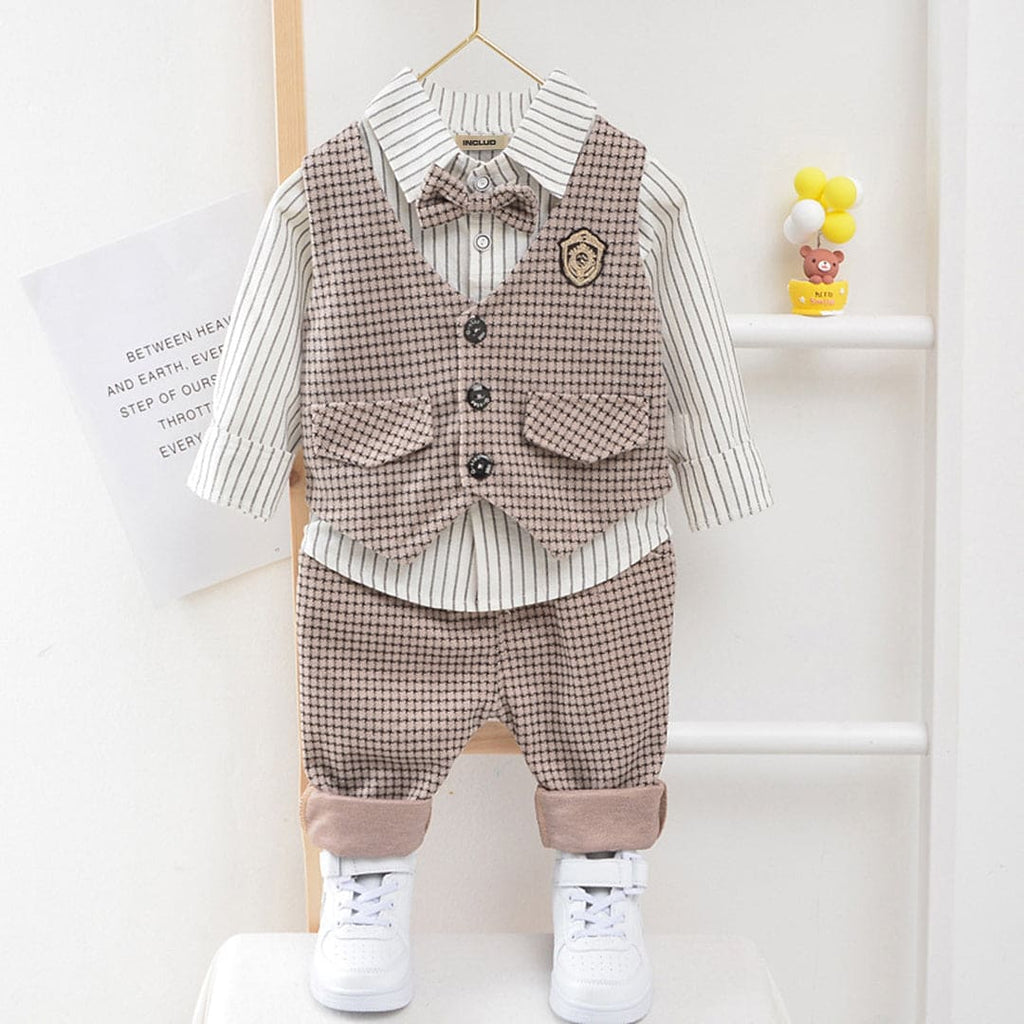 Boys Gingham Check Waistcoat with Shirt & Trouser Set