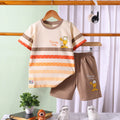 Boys Beige Cartoon Graphic Stripes T-Shirt With Elasticated Shorts Sets Sets Beige 1-2 Y