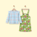 Girls Green Halloween Print Pinafore Dress with Plaid Top Casual Dresses Green 3-4 Y