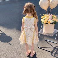 Girls Cream Polka Dot Print Sleeveless Dress Casual Dresses