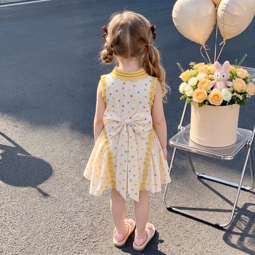 Girls Cream Polka Dot Print Sleeveless Dress Casual Dresses