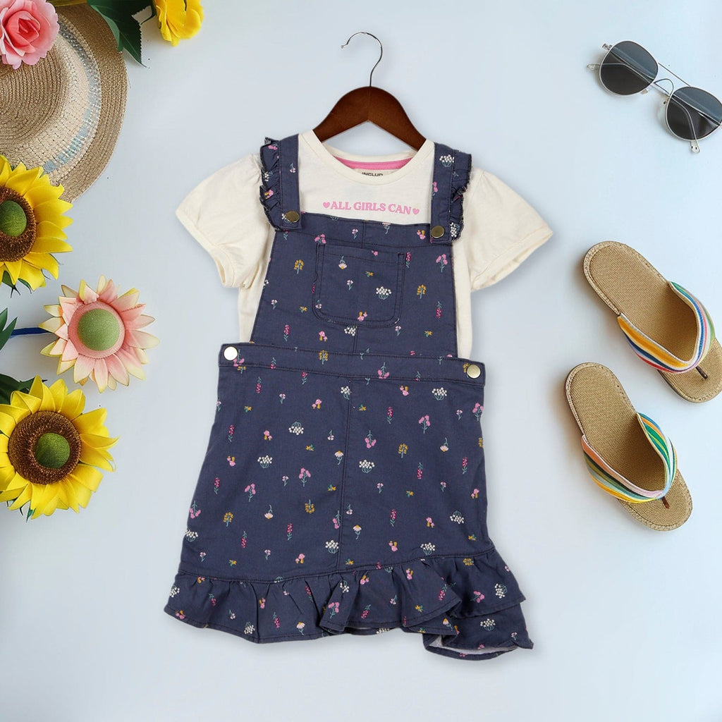 Girls Printed Twill Dress With T-Shirt