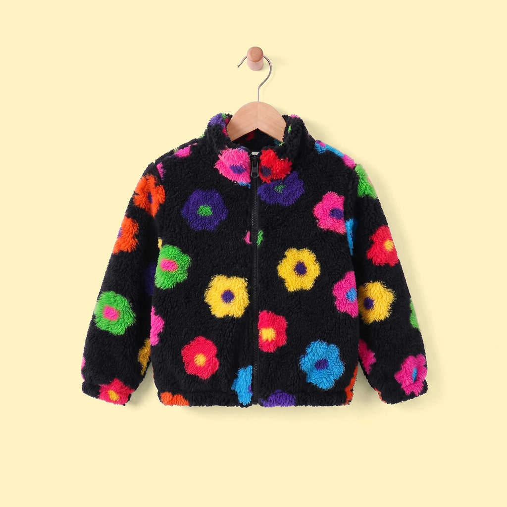 Girls Black Floral Long Sleeve Jacket Coats & Jackets Black 3-4 Y