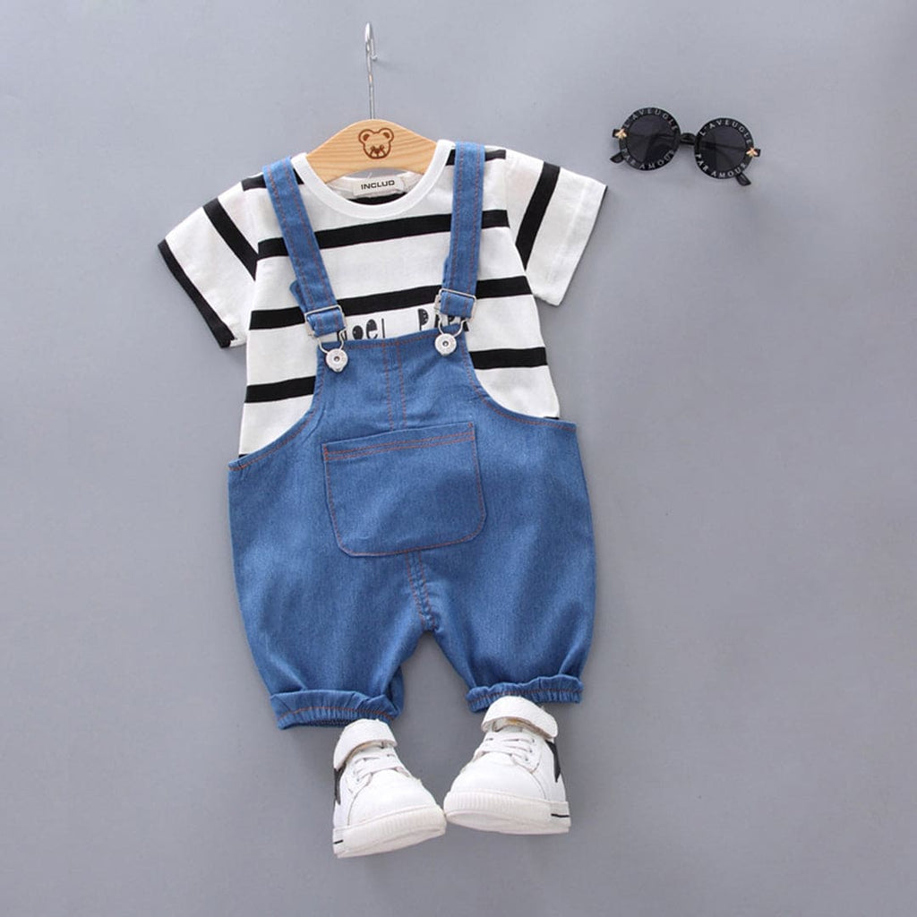 Boys Striped T-shirt With Denim Dungaree Set Sets White 1-2 Y 