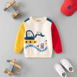 Boys Multicolor Sweater With Self-Design Excavator Theme