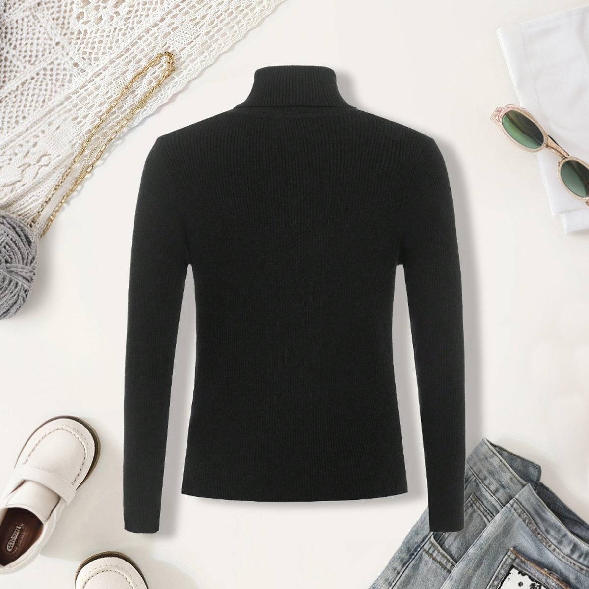 Boys Black High Neck Pullover Sweaters & Cardigans