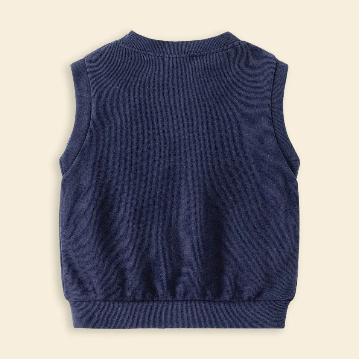 Boys Dark Blue Self-Design Sleeveless Knitted Cardigan Sweaters & Cardigans