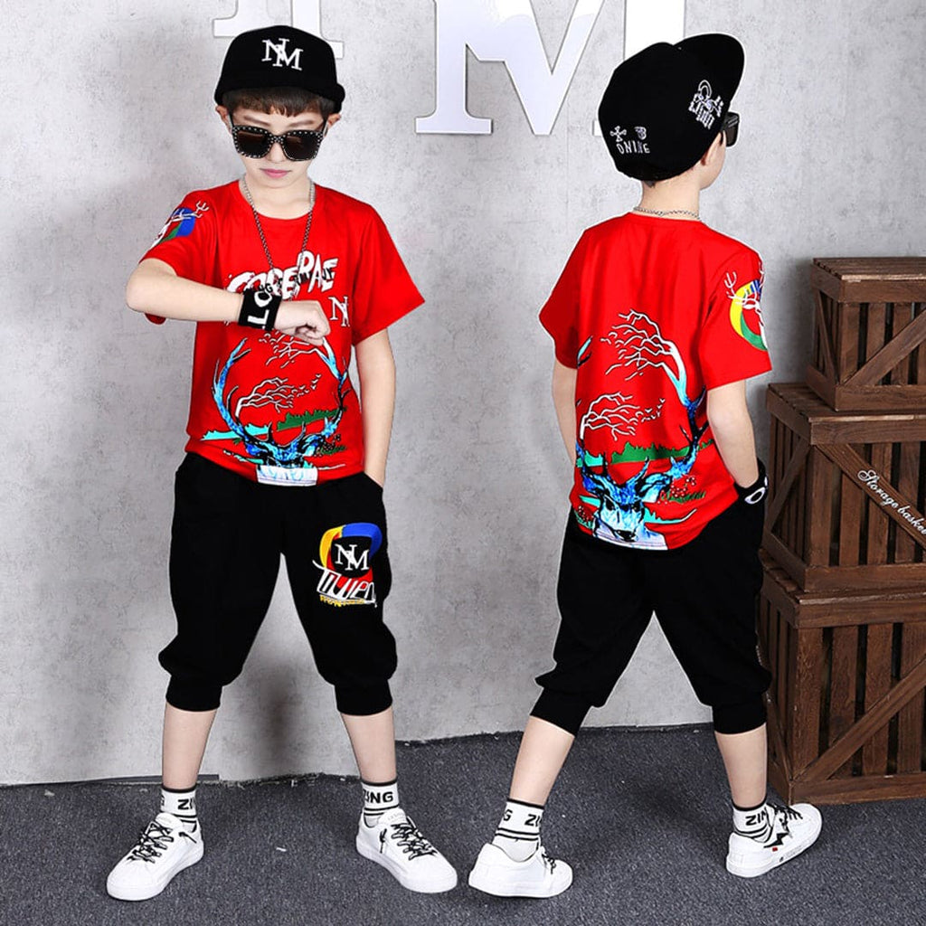 Boys Graphic Print T-shirt with Shorts Set