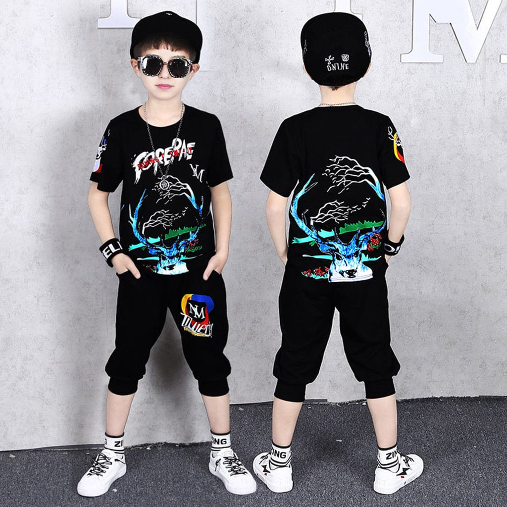 Boys Graphic Print T-shirt with Shorts Set