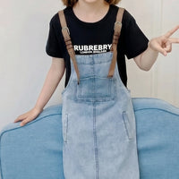 Girls Black Typographic Print Short Sleeve T-Shirt With Dungaree Sets 2 pc. Sets