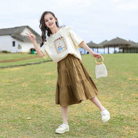 Girls Lace Collar Graphic T-Shirt With Skirt Set 2 pc. Sets   