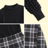 Girls Black Ribbed Top With Checked Skirt Sets 2 pc. Sets