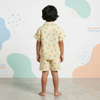 Boys Yellow Seashell Printed Short Sleeve Shirt With Printed Elasticated Shorts Set Sets
