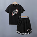 Boys Black Rugby Ball Graphic Short Sleeve T-Shirt With Shorts Set 2 pc. Sets Black 5-6 Y