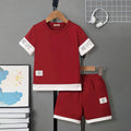 Boys Red Short Sleeve Round Neck T-Shirt With Elasticated Shorts Set Sets Red 3-4 Y