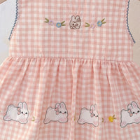 Girls Pink Rabbit Applique Sleeveless A-Line Dress Casual Dresses