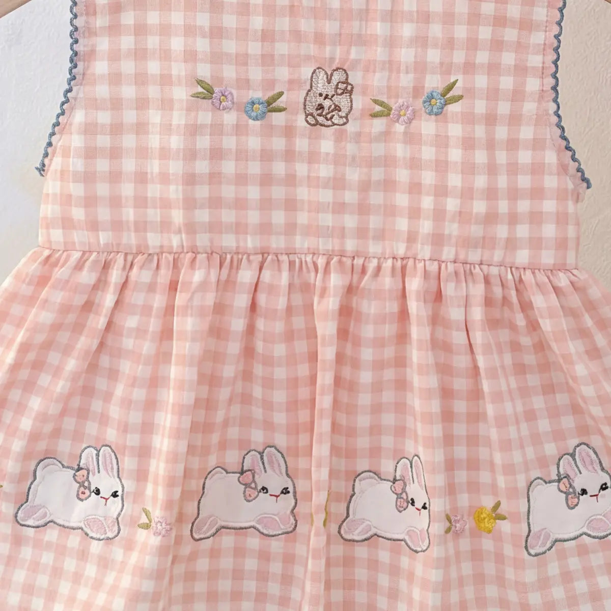 Girls Pink Rabbit Applique Sleeveless A-Line Dress Casual Dresses