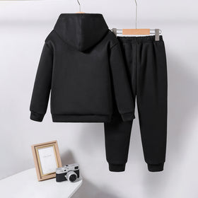 Boys Black Printed Hooded Sweatshirt with Joggers Set Sets