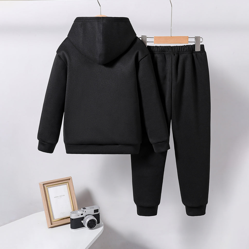 Boys Black Printed Hooded Sweatshirt with Joggers Set Sets