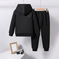 Boys Black Printed Hooded Sweatshirt with Joggers Set Sets