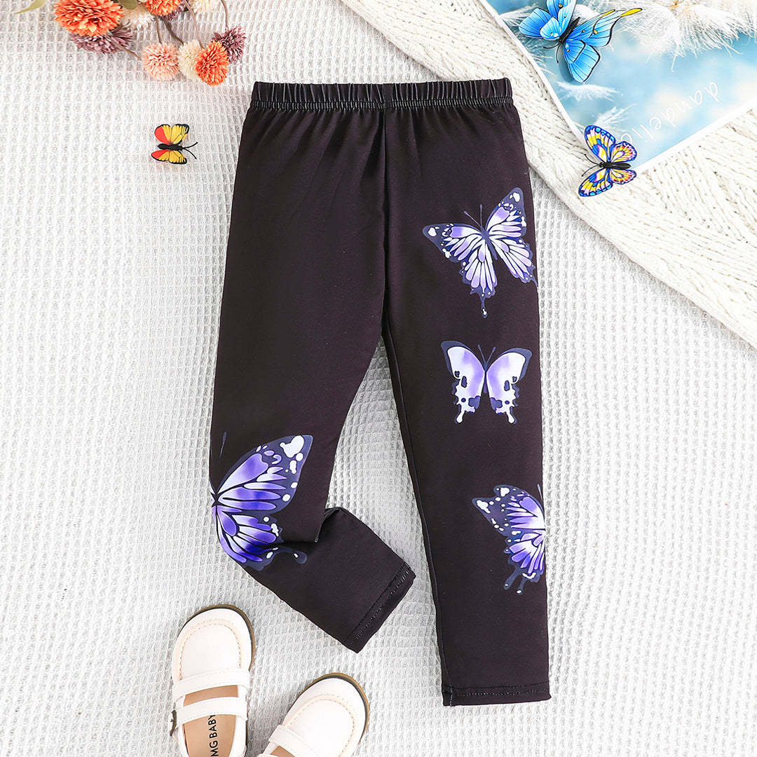 Girls Black Butterfly Print Leggings Multipack Set - Pack of 3 Leggings & Tights