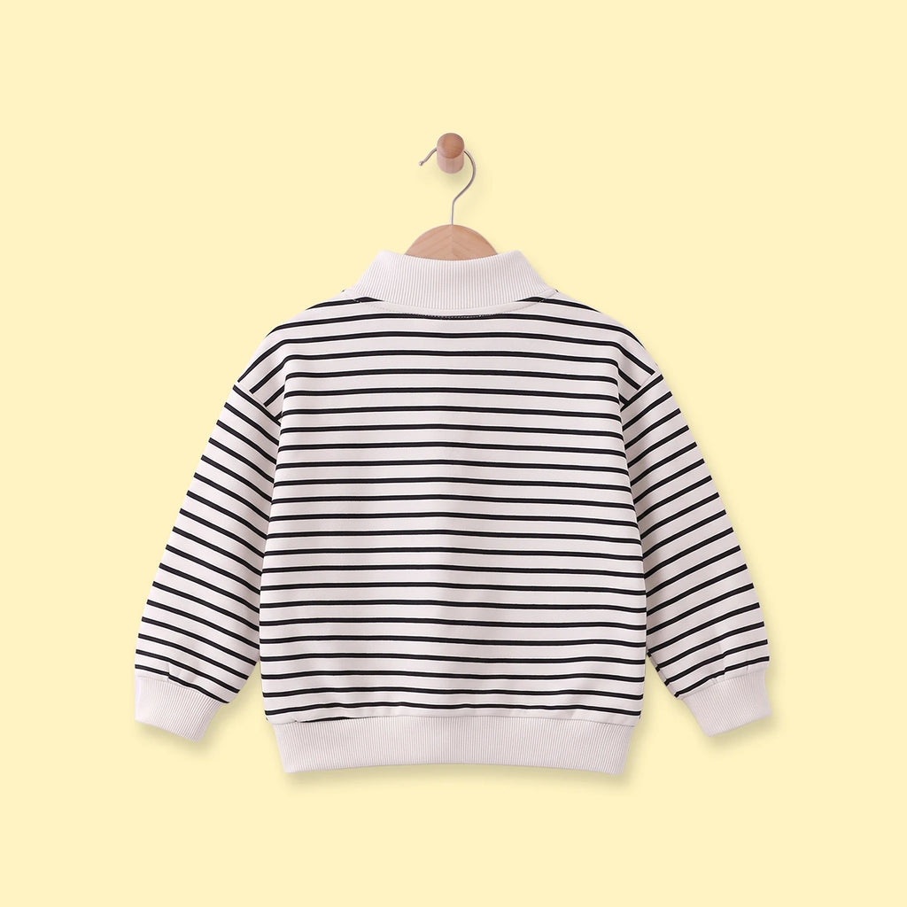 Boys White Striped Half Zip Long Sleeve Sweatshirt Sweatshirts & Hoodies