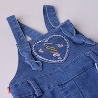 Girls Orange Stripe T-Shirt With Heart Embroidered Dungaree Sets 2 pc. Sets