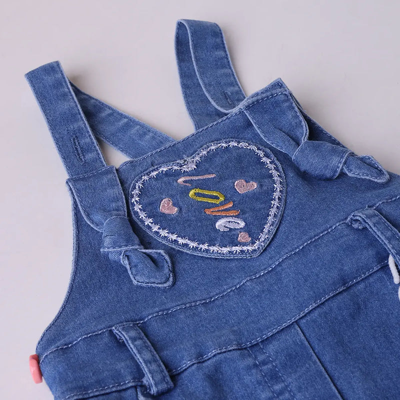 Girls Orange Stripe T-Shirt With Heart Embroidered Dungaree Sets 2 pc. Sets