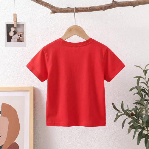 Girls Red Short Sleeve Happy Weekend Typography Print T-Shirt Tshirts