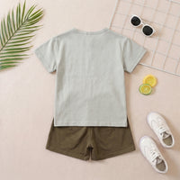 Boys Light Grey Short Sleeve T-Shirt With Elasticated Shorts Sets 2 pc. Sets